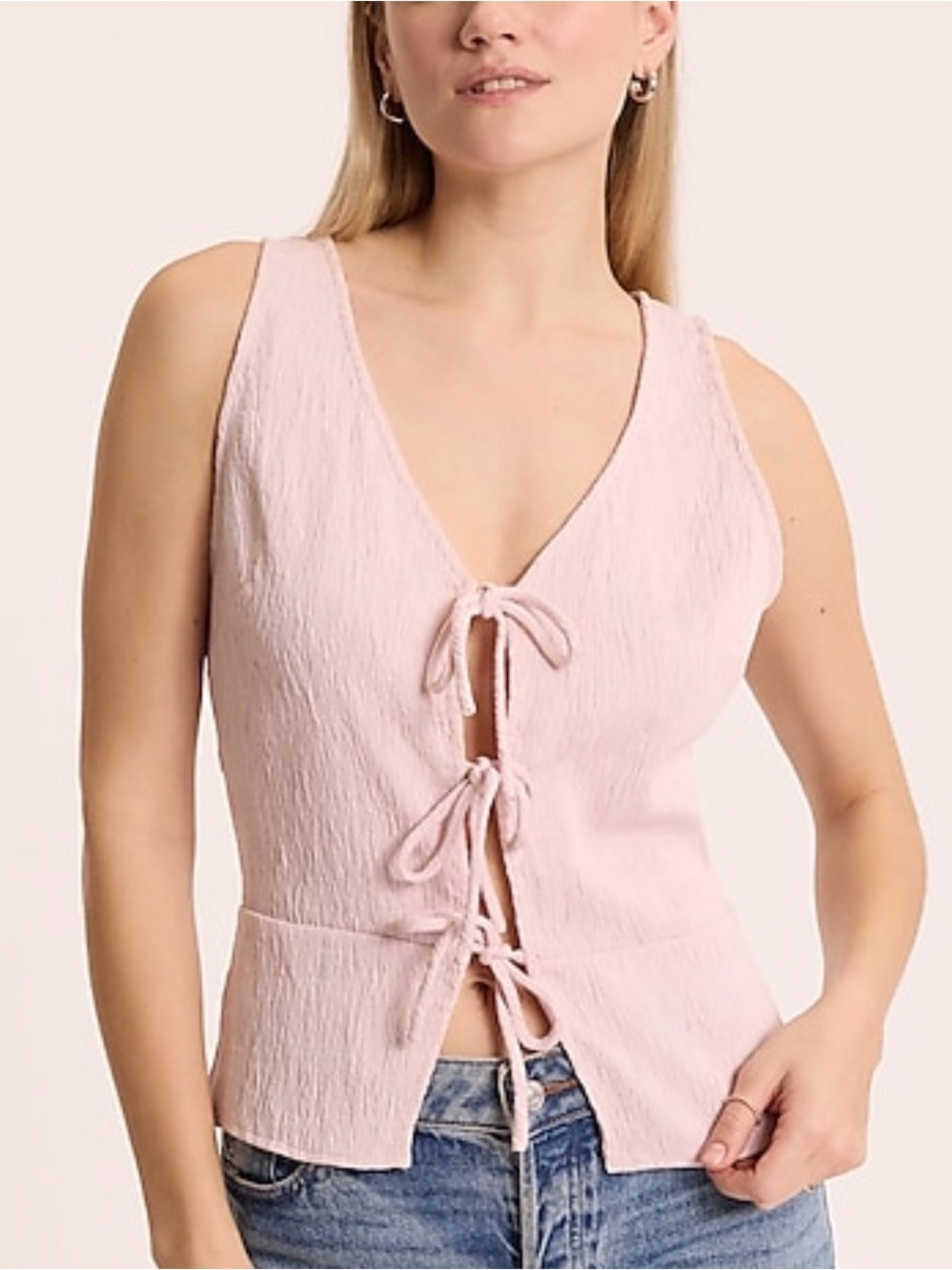 Express Pale Pink Tie-Front Crepe Texture Camisole